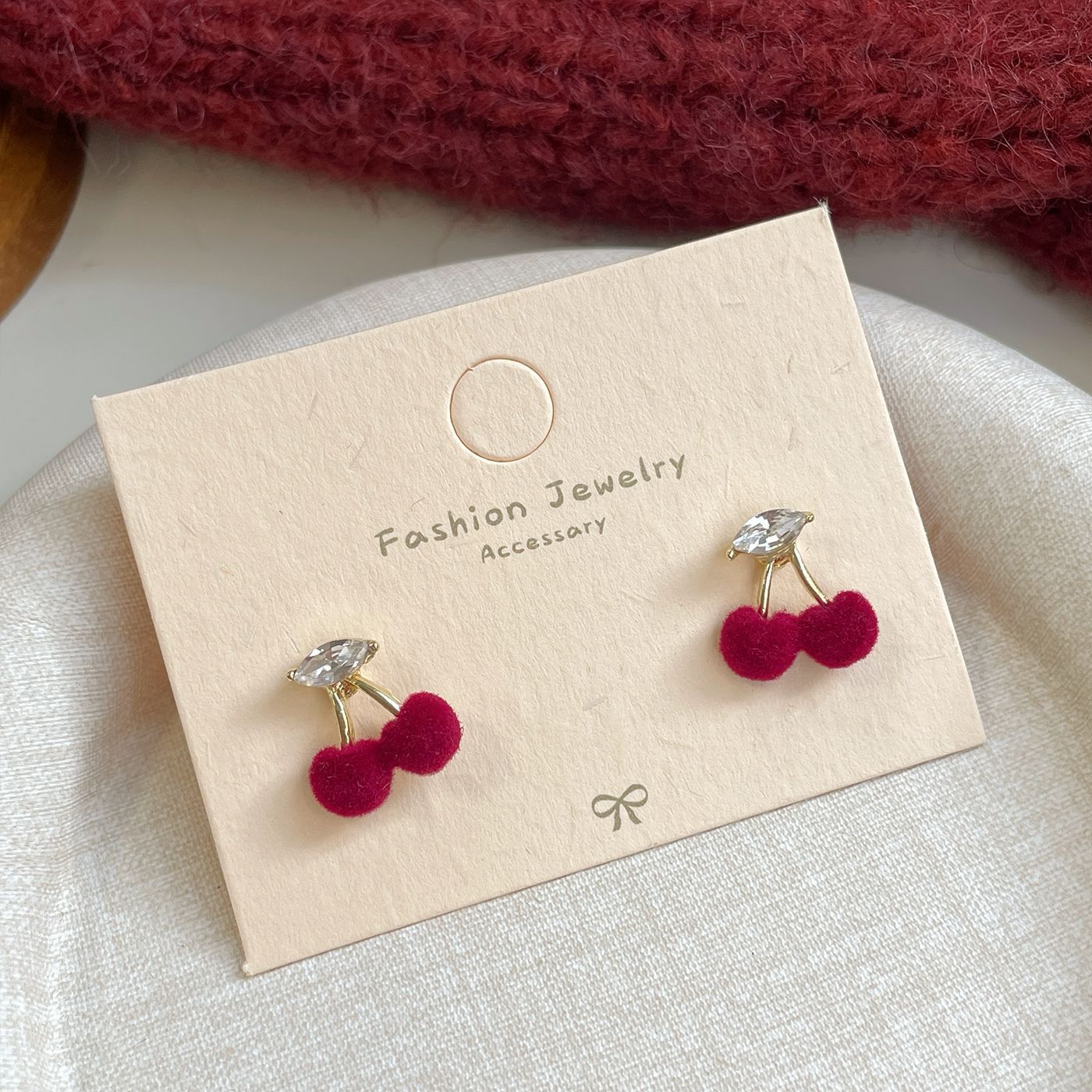 Red Flocking Bow Female Sier Needle Sweet Exquisite Earrings