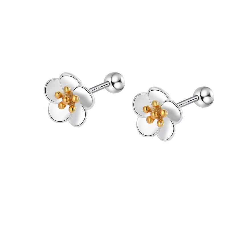 Sterling Sier Temperamental Screw Twist Flower Simple Earrings