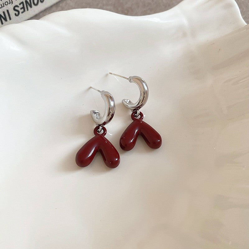 Red Dripping Oil Love Heart Minority Fashion Temperament Earrings