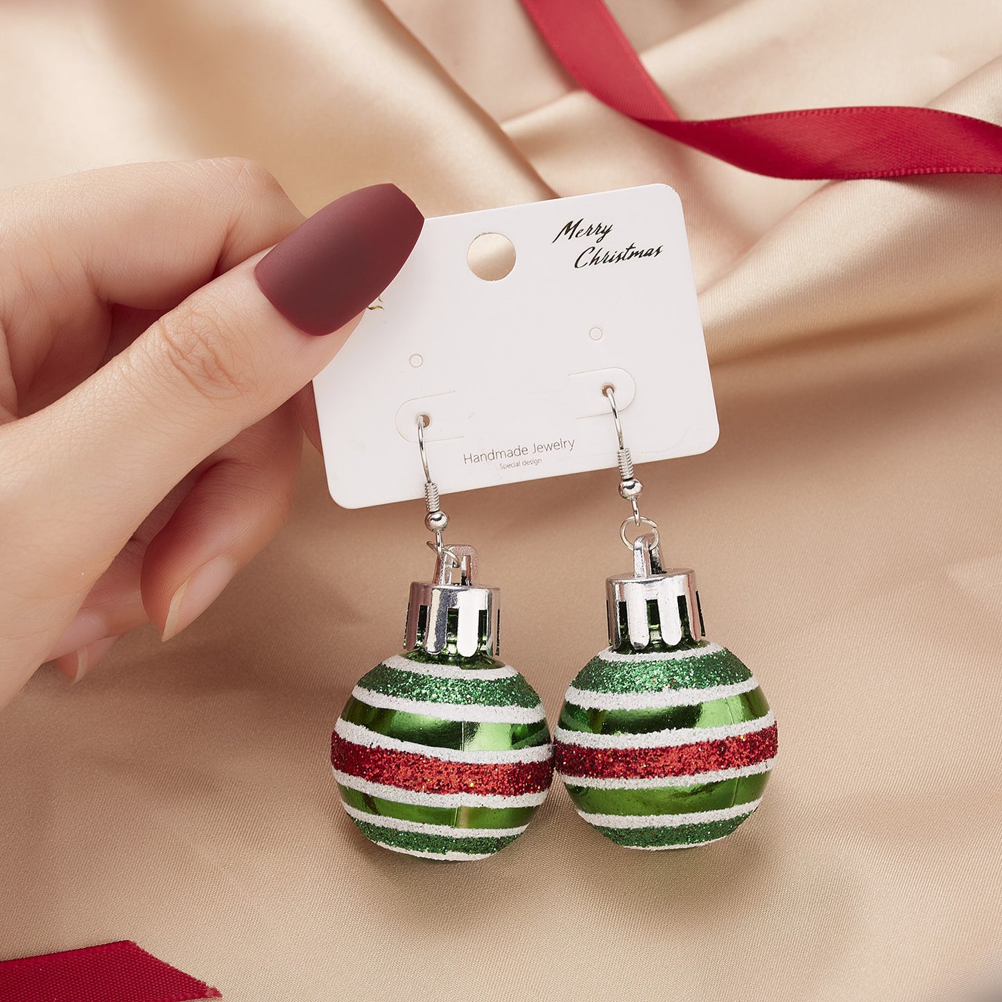 Round Ball Fashion Christmas Bulb Snowflake Earrings