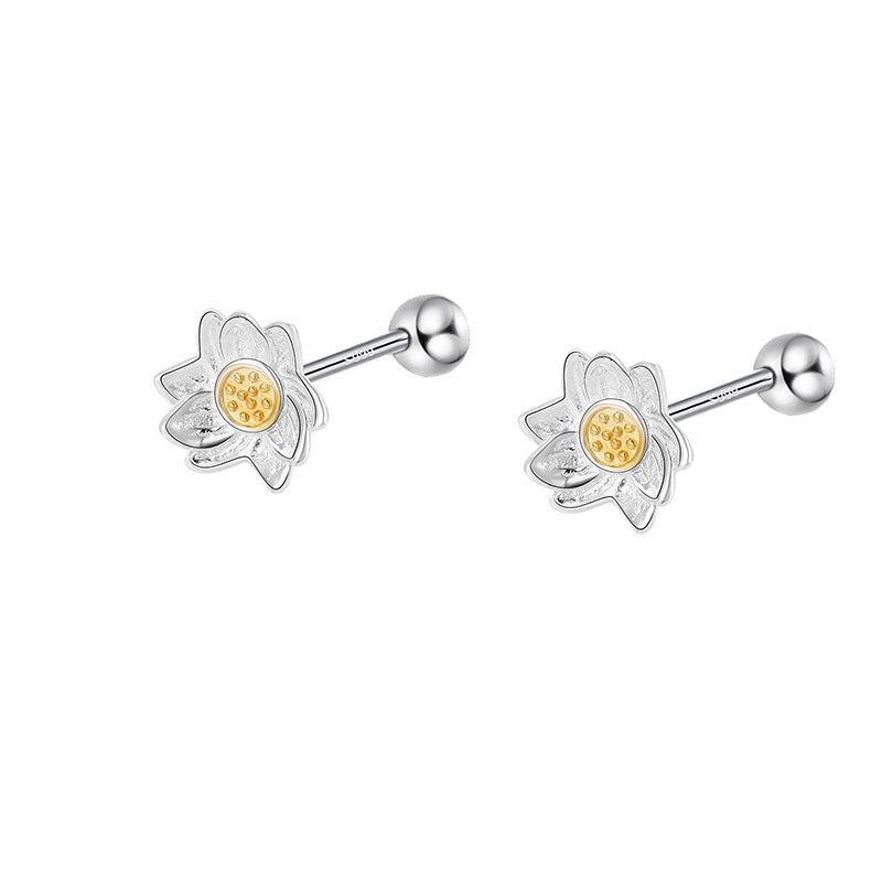 Sterling Sier Temperamental Screw Twist Flower Simple Earrings