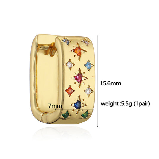 Inlaid Color Diamond Square Ear Clip Earrings