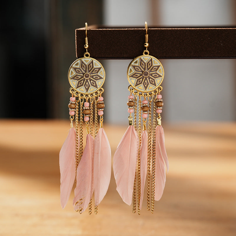 Vintage Drop Oil Mid-length Feather Your Earrings