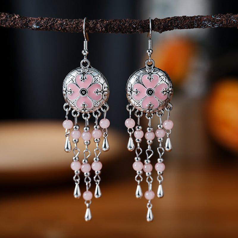 Daisy Ornament Round Pattern Water Drop Earrings