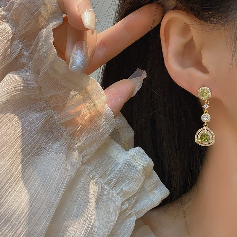 Zircon Olive Green Mid-length Fashionable Ear Without Earrings