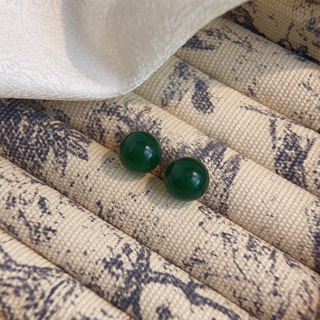 Women's Style Green Agate Simple High-grade Retro Earrings