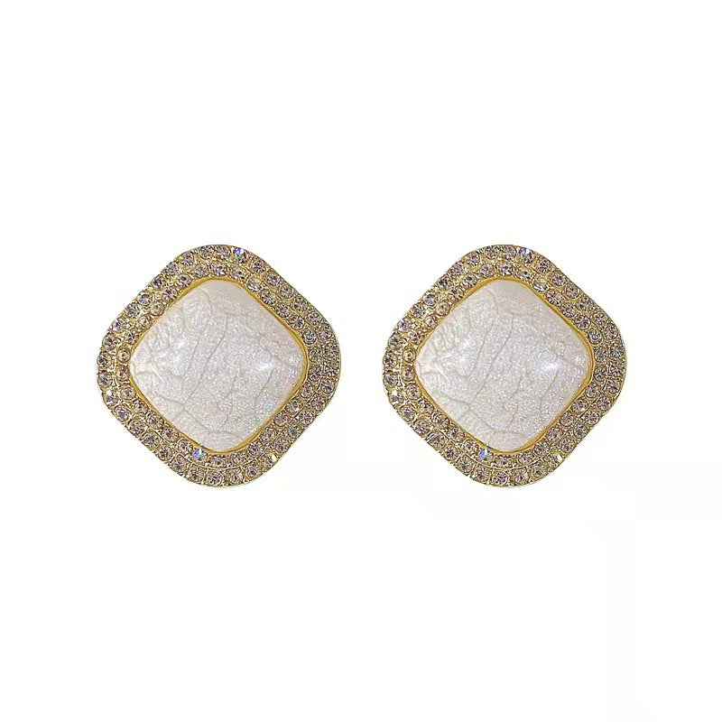 Crack Square Luxury High-grade Diamond French Earrings