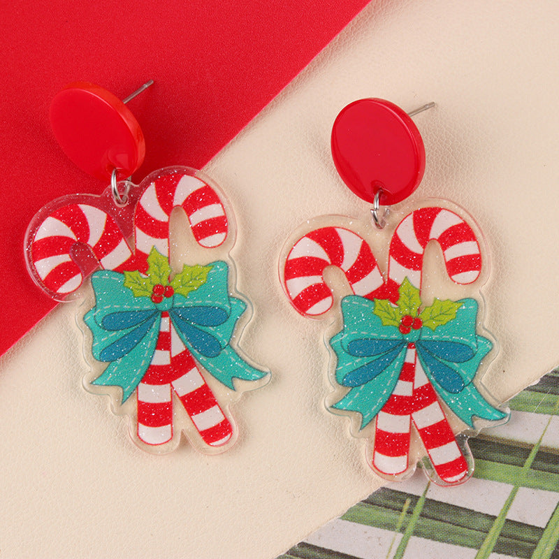 Christmas Cartoon Santa Claus Candy Cane Earrings