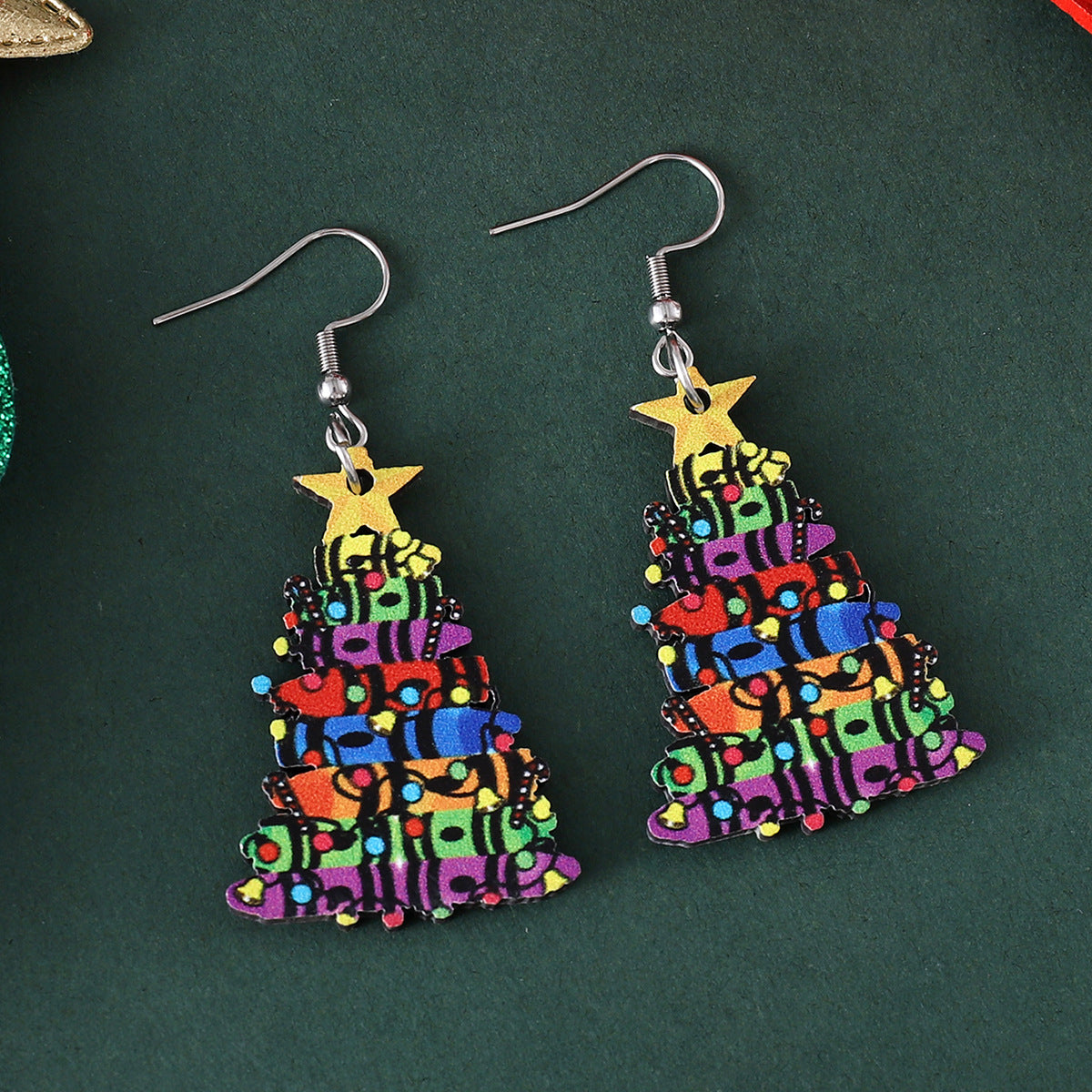 Christmas Lantern Book Tree Wooden Double-sided Earrings