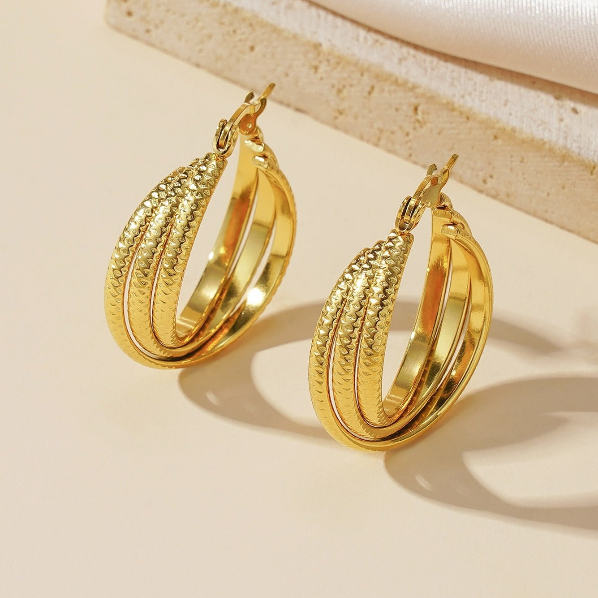 Women's Fashion Three-wire Shaped Stainless Steel Gold Earrings