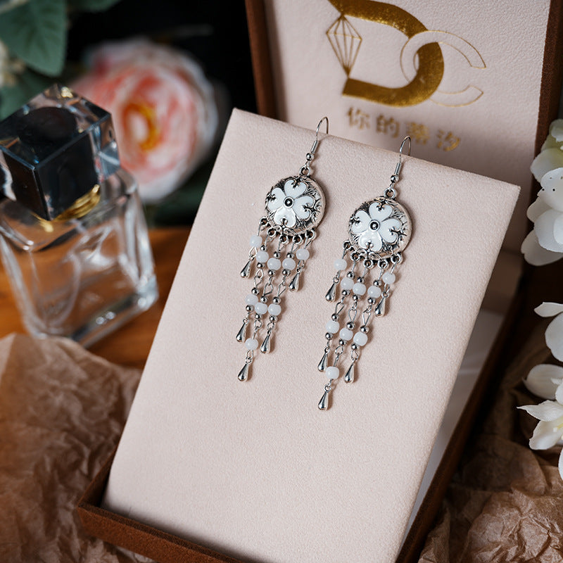 Daisy Ornament Round Pattern Water Drop Earrings