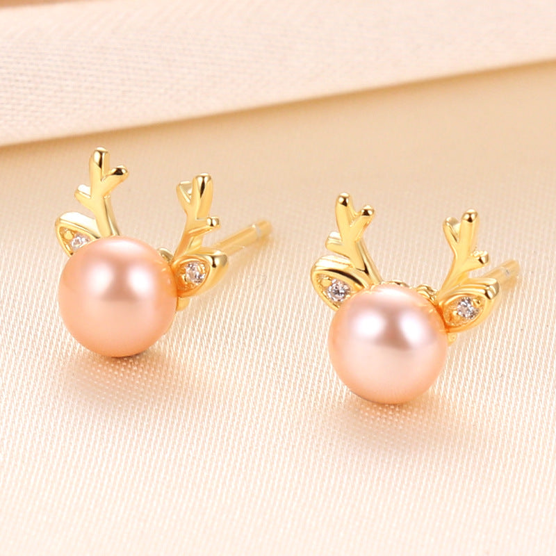 Natural Freshwater Pearl Ear Sier Antlers Personalized Fashion Sweet Rings