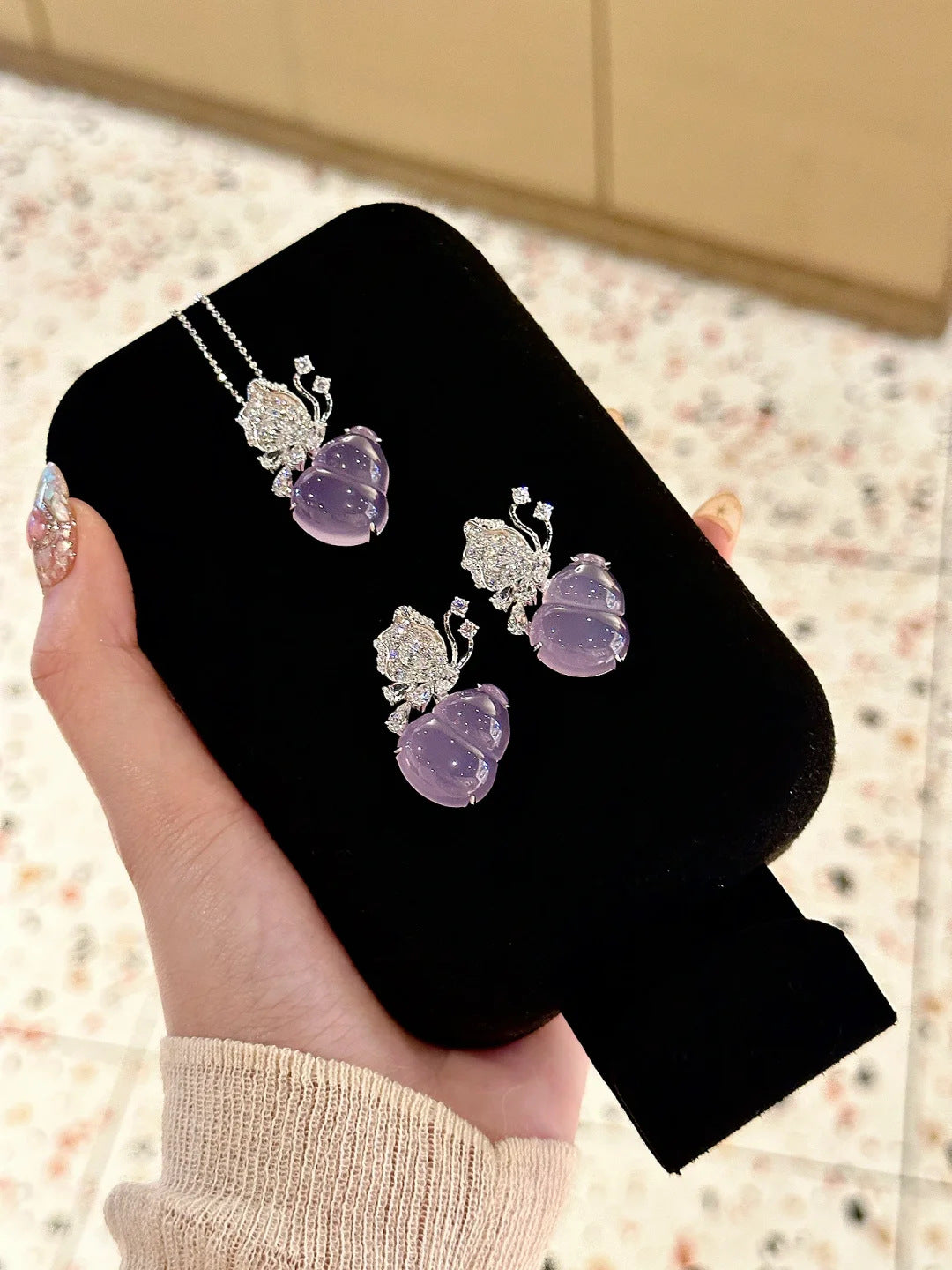 Sier Dream Purple Butterfly Gourd Chalcedony Clavicle Chain Pendants