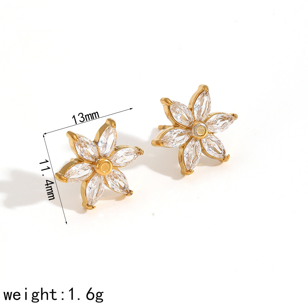 Diamond Flower Fashion Temperament Gold Powder Earrings