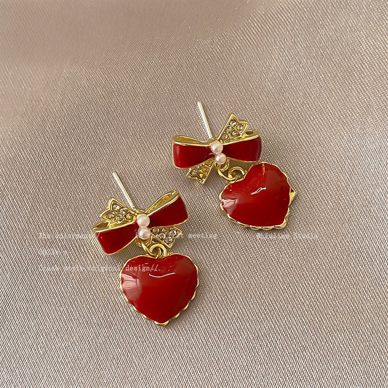 Red Pearl Ear Clip Niche Design Earrings