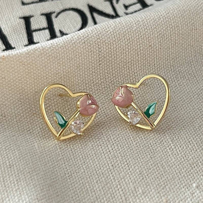 Pink Zircon Ear Female Niche High-grade Earrings