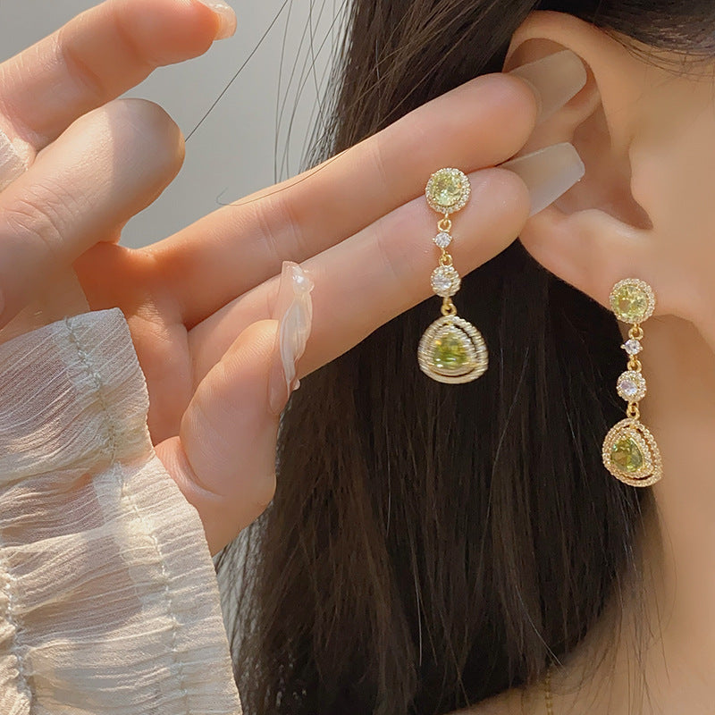 Zircon Olive Green Mid-length Fashionable Ear Without Earrings