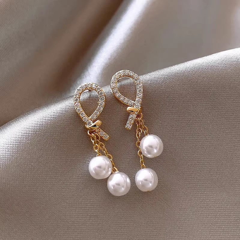 Women's High-grade Zircon Pearl French Minority Retro Earrings