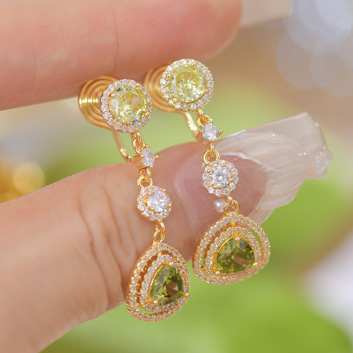 Zircon Olive Green Mid-length Fashionable Ear Without Earrings