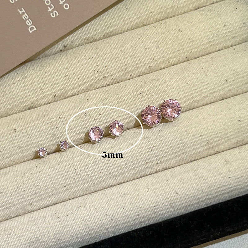 Pink Zircon Ear Female Niche High-grade Earrings