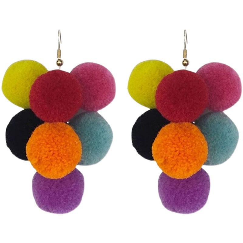 Women's Cute Colorful Fur Ball Dopamine Eardrops Personality Earrings