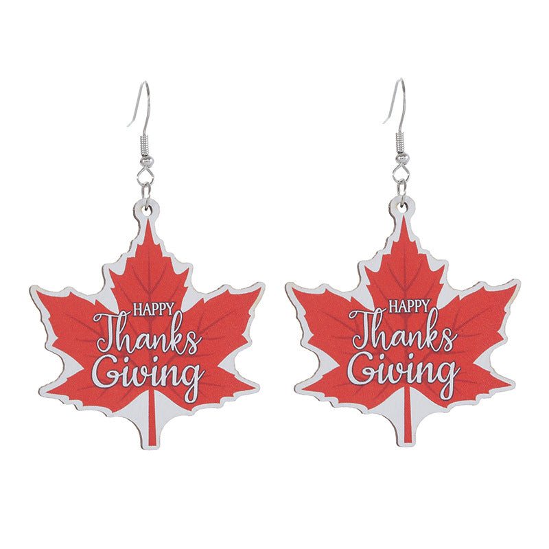 Autumn Thanksgiving Wooden Pumpkin Maple Leaf Earrings