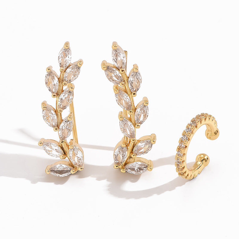 Fashion Personality Leaves Inlaid Zircon Niche Earrings