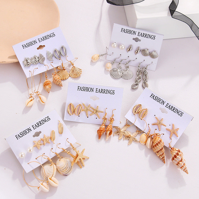 Gold Sier Shell Natural Scallop Suit Creative Earings Earrings