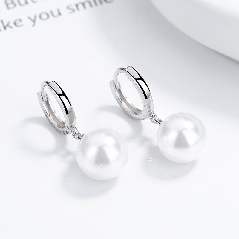 Women's Sier Pearl Design Sense Shell Pearls Earrings