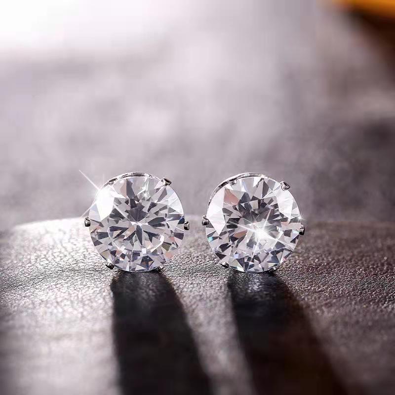 Women's Stainless Titanium Steel Diamond White Round Jewelry Zircon Earrings