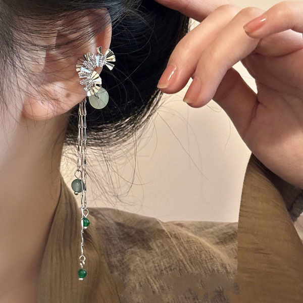 Chinese Style Sier Needle Zircon Tassel Earrings