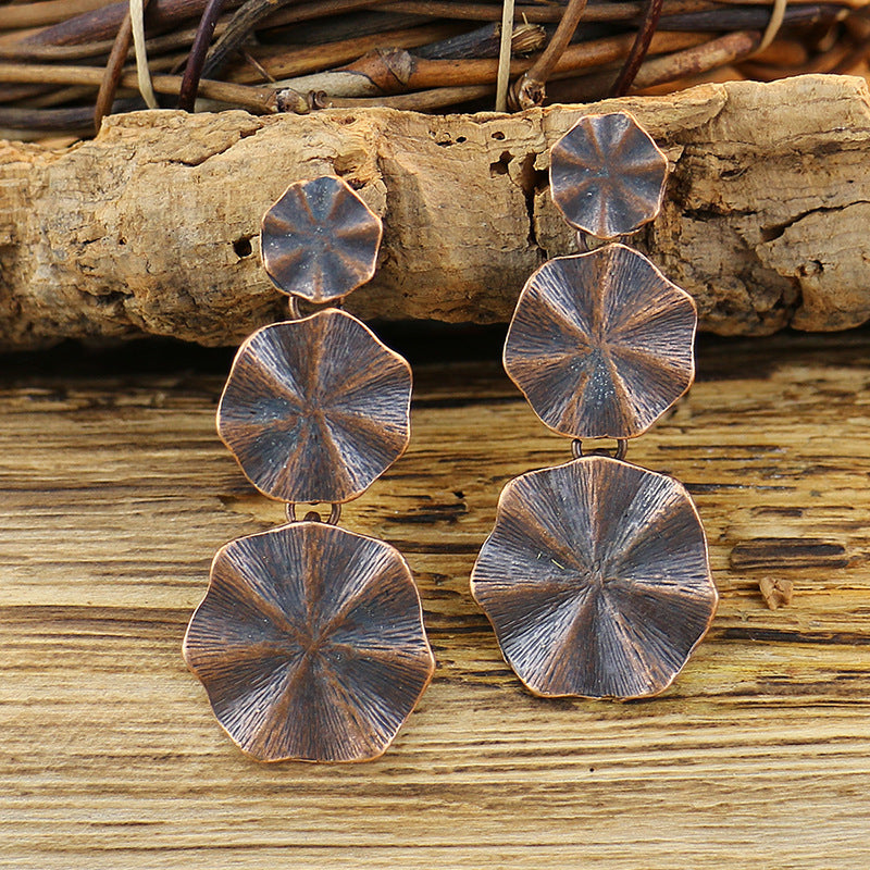 Women's Retro Geometric Circle Distressed Metal Alloy Earrings