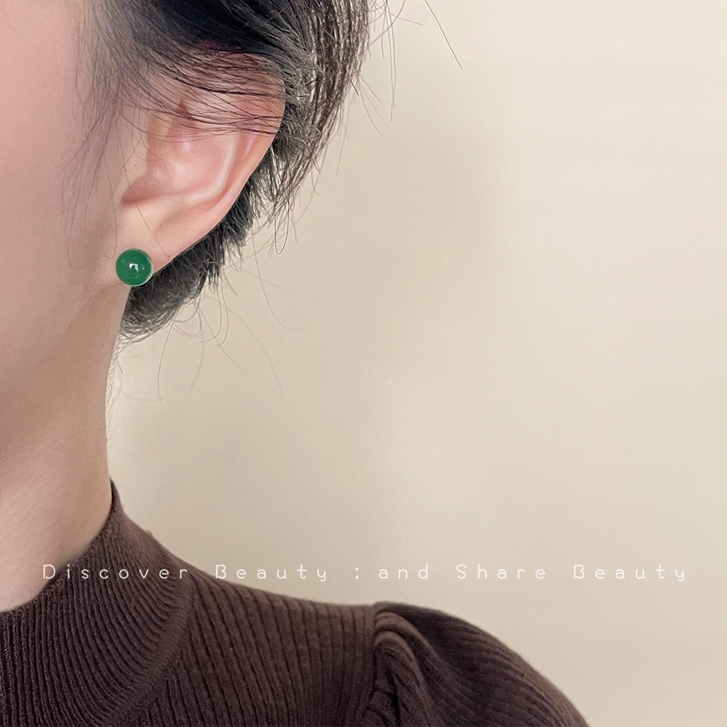 Women's Style Green Agate Simple High-grade Retro Earrings