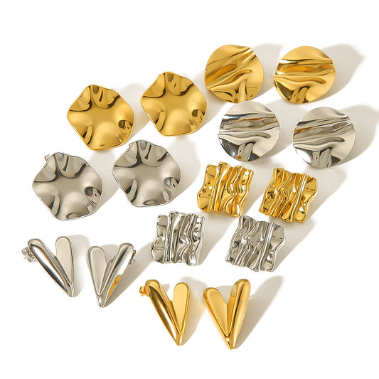 Pleated Texture Gold-plated Stainless Steel Irregular Earrings