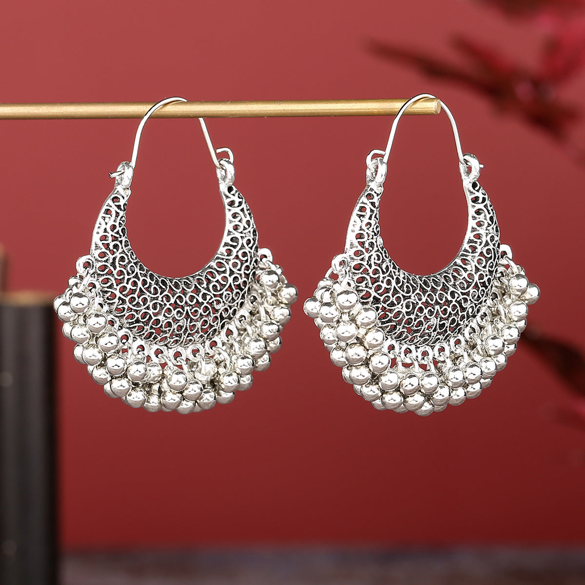 Style Hollow Bell Moon Metal Alloy Ornament Earrings