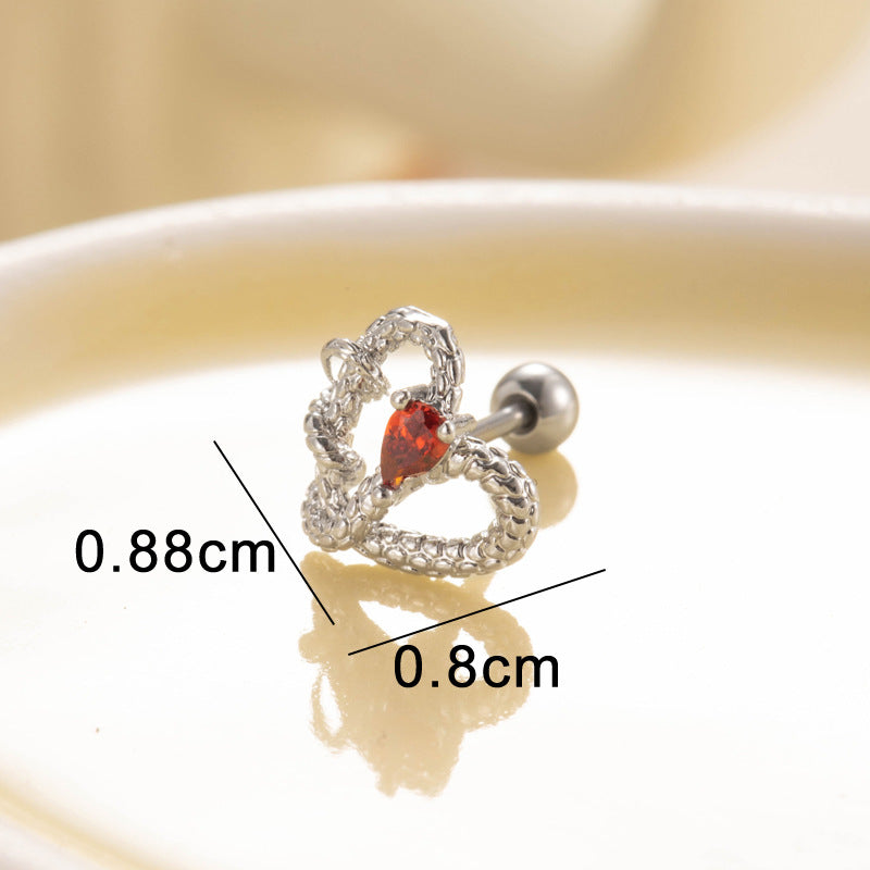 Heart Snake Screw Titanium Steel Ear Earrings