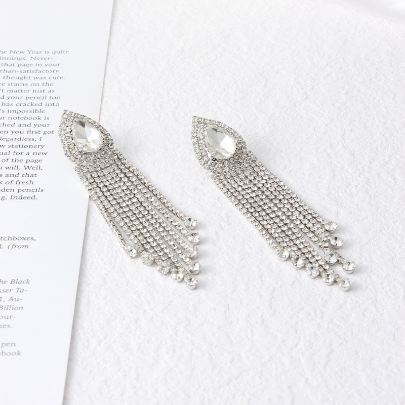 Tassel High-grade Temperament Long Fashion Rhinestone Earrings