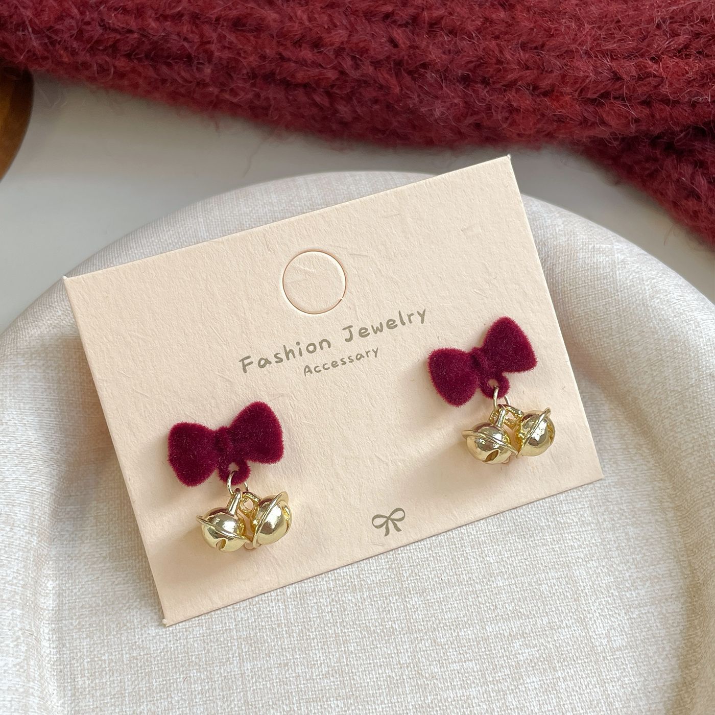 Red Flocking Bow Female Sier Needle Sweet Exquisite Earrings