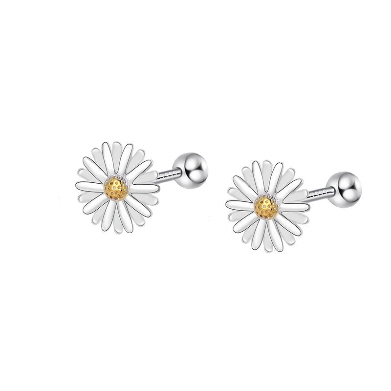 Sterling Sier Temperamental Screw Twist Flower Simple Earrings