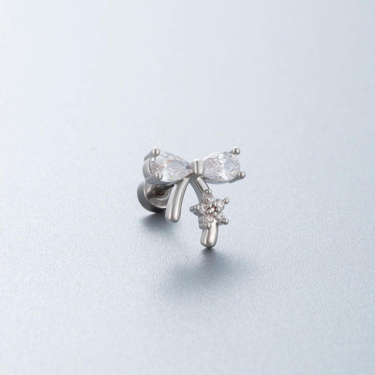 White Zircon Ear Bone Butterfly Love Screw Rings