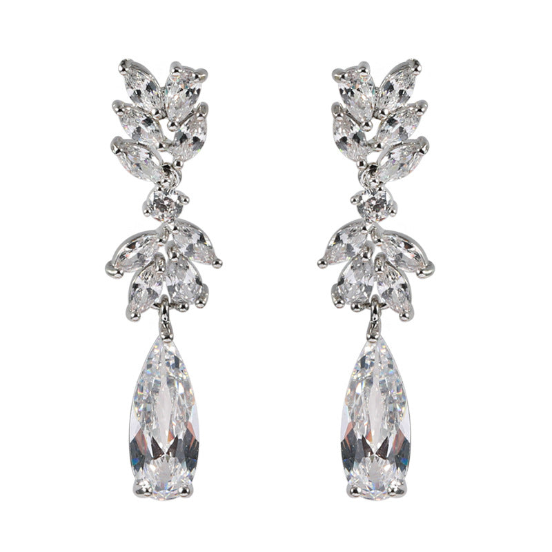 Long Temperament Water Drop Zircon Sier Earrings