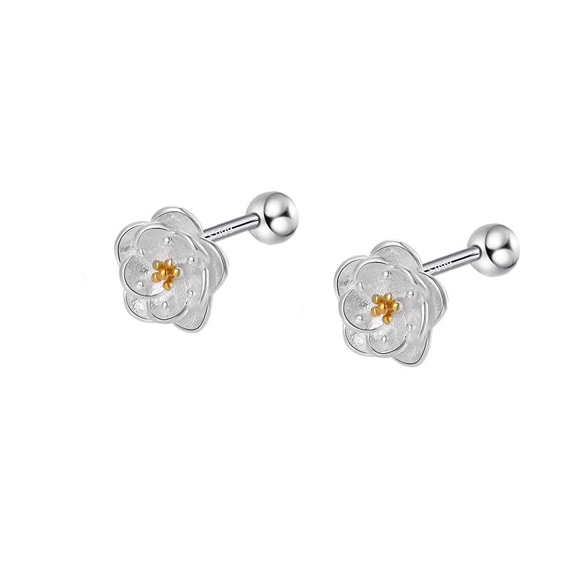 Sterling Sier Temperamental Screw Twist Flower Simple Earrings