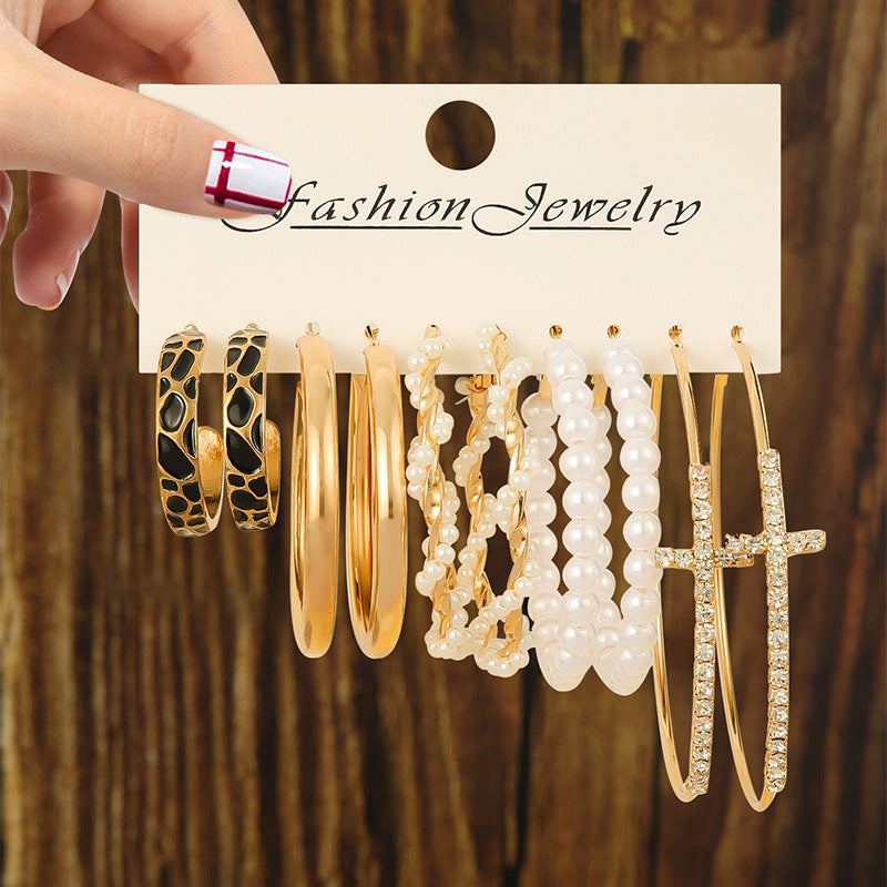 Fashionable Golden Ear Suit Personalized Simple Inlaid Spiral Earrings