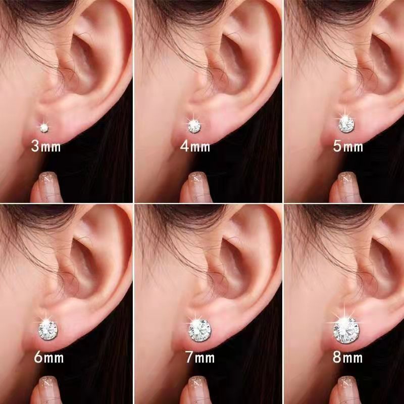 Women's Stainless Titanium Steel Diamond White Round Jewelry Zircon Earrings