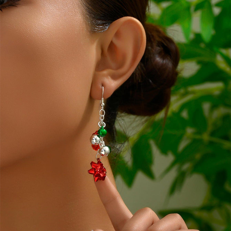 Red Green Snowflake Flower Creative Simple Earrings