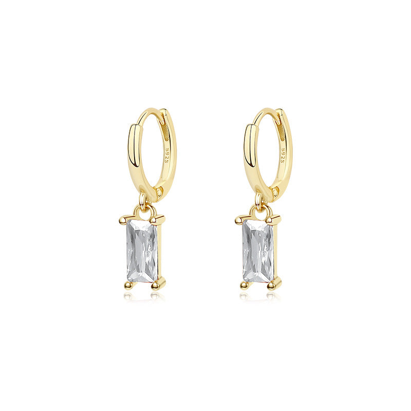 Sterling Sier Retro Color Zircon Female Square Earrings