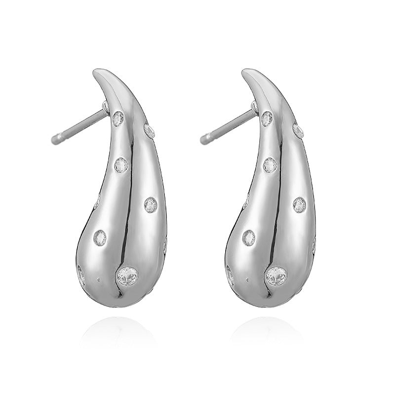 Women's Gold Inlaid Zirconium Drop-shaped Fashionable Crescent Earrings