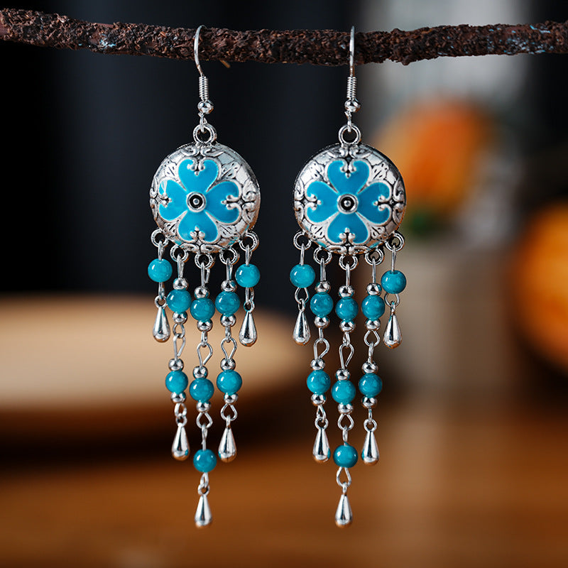 Daisy Ornament Round Pattern Water Drop Earrings