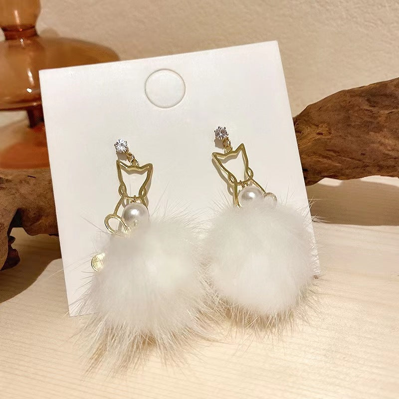 Korean Sier Needle Color Water Mink Earrings