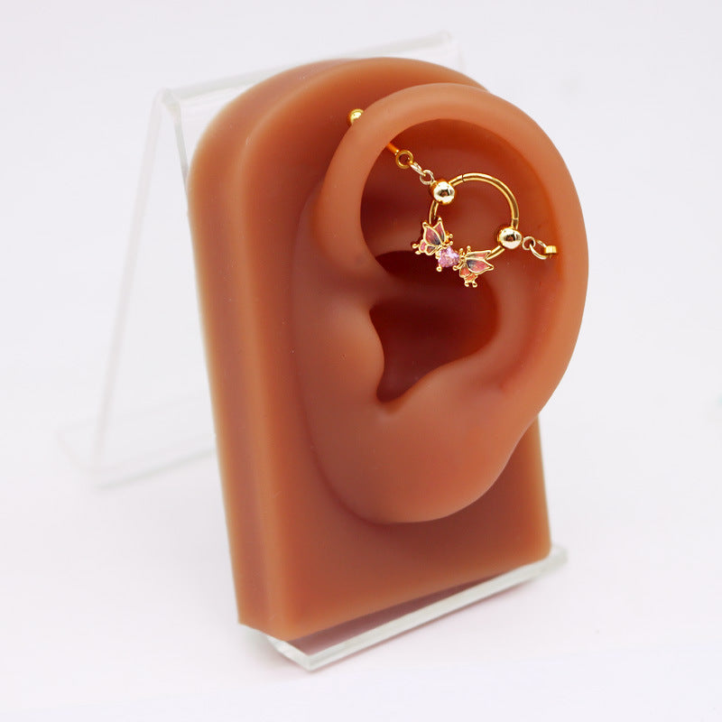 Heart-shaped Butterfly Ear Bone Bridge Piercing Earrings